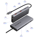 Mini-Docking 8 en 1 USB-C a (2x)HDMI 4K60Hz+DP Carga 100W RJ45 Gigalan (dongle hub)
