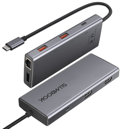 [DOCKING-100W-2HDMI-1DP] Mini-Docking 8 en 1 USB-C a (2x)HDMI 4K60Hz+DP Carga 100W RJ45 Gigalan (dongle hub)